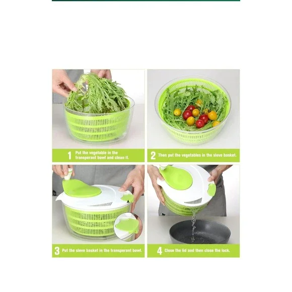 Smile mom Salad Spinner Large Lettuce Kitchen Gadgets, 4QT, Green - Picture 4 of 5